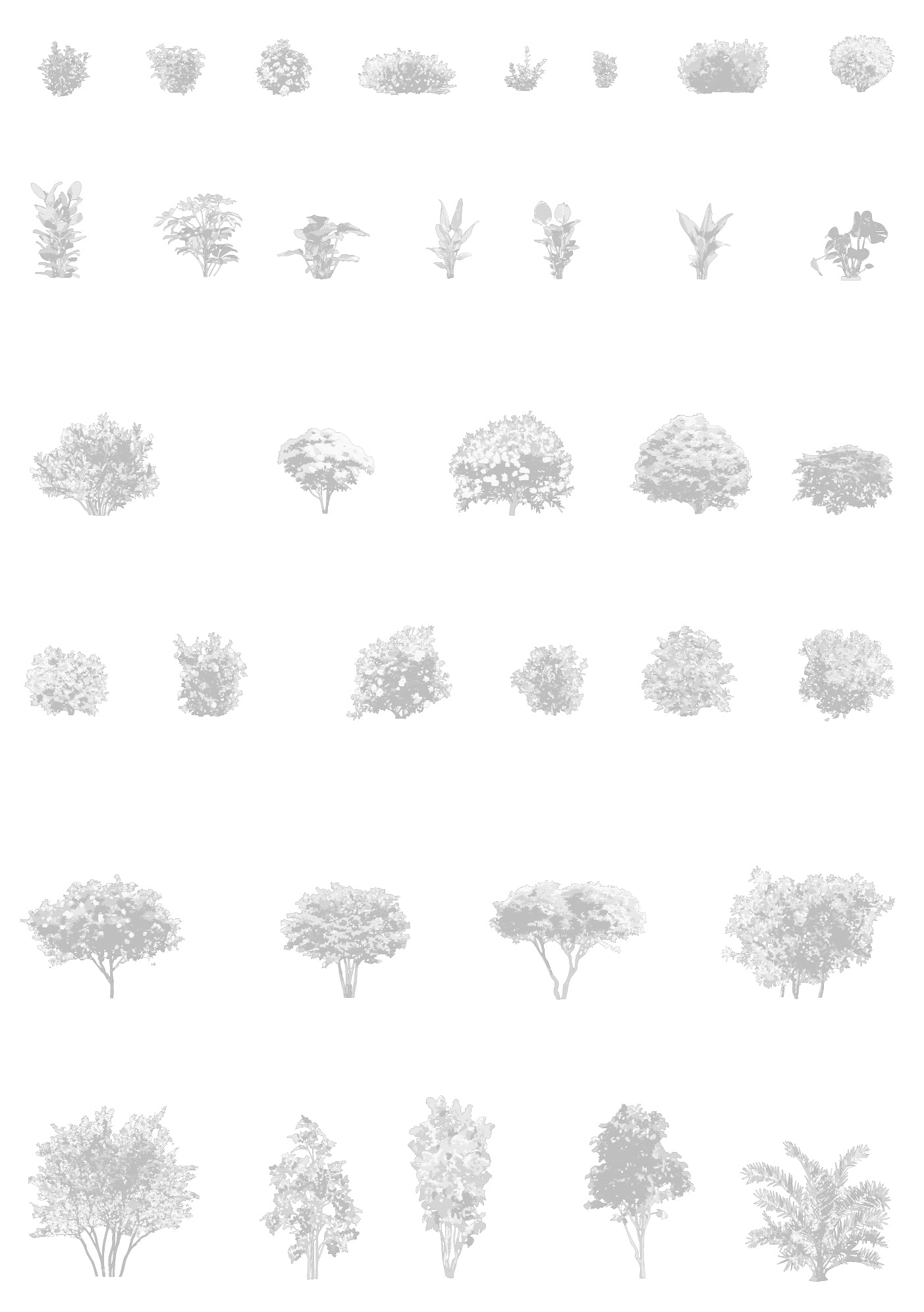 CAD shrub blocks — diverse low vegetation DWG drawings for architectural sections