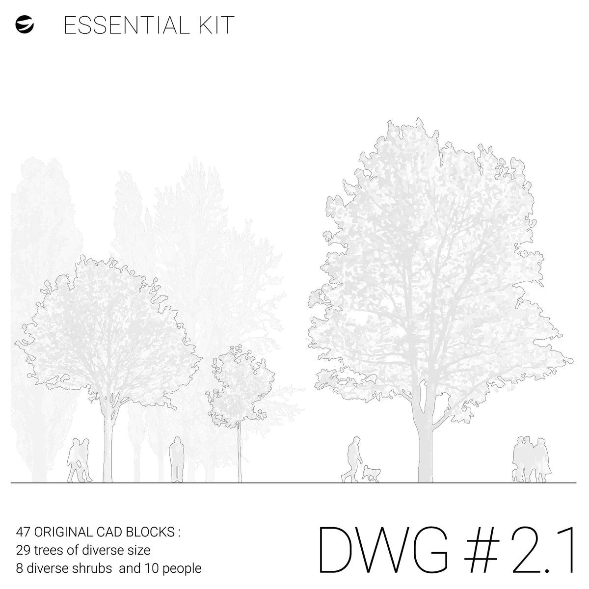 DWG 2.1 Essential Kit — 47 CAD tree blocks for architecture and landscape design, DWG for AutoCAD.