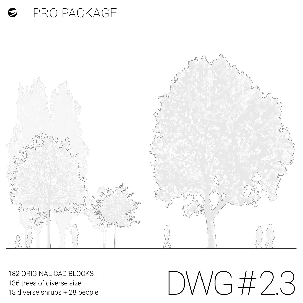 DWG 2.3 Pro Package — 182 CAD tree blocks for architecture and landscape design, DWG for AutoCAD