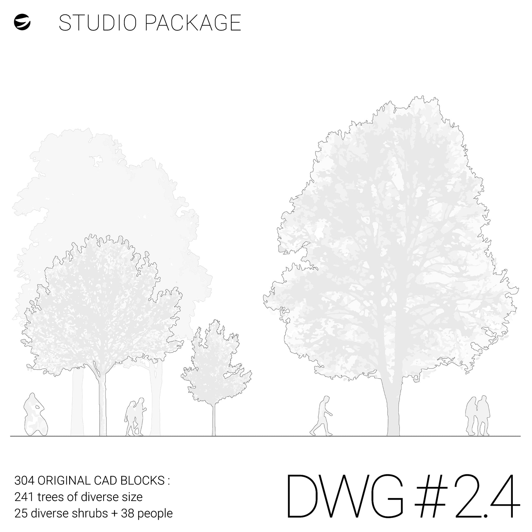 DWG 2.4 Studio Package — 304 CAD tree blocks for architecture and landscape design, DWG for AutoCAD