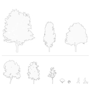 CAD tree blocks in section drawing — trees and people elevation, DWG for AutoCAD