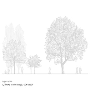 CAD tree blocks in section drawing — trees and people elevation, DWG for AutoCAD