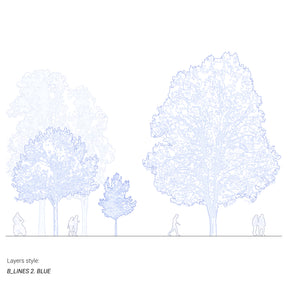 CAD tree blocks in architectural drawing — diverse trees and people, DWG for AutoCAD