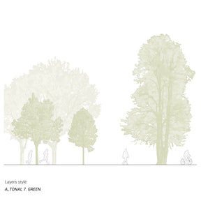Vector tree drawings in diverse tonal styles — ready for CAD, for architectural and landscape projects