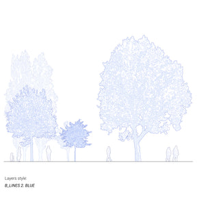 CAD tree blocks in architectural drawing — diverse trees and people, DWG for AutoCAD