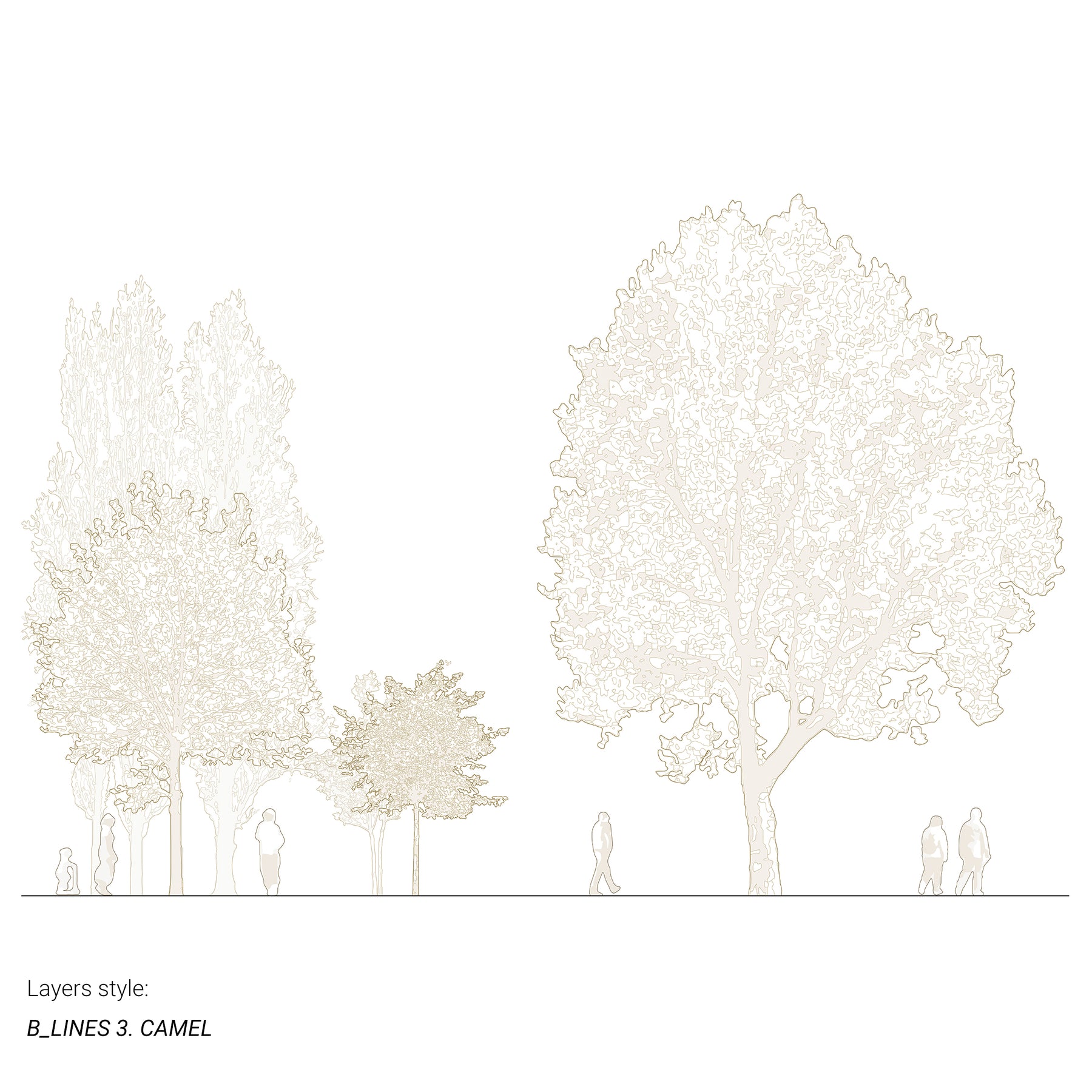Detailed CAD tree blocks — diverse trees for architectural drawings, DWG for AutoCAD