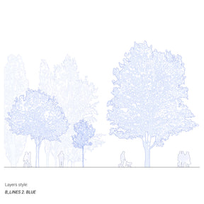 Hand-drawn CAD tree blocks — vectorial line drawing for architectural sections, DWG for AutoCAD