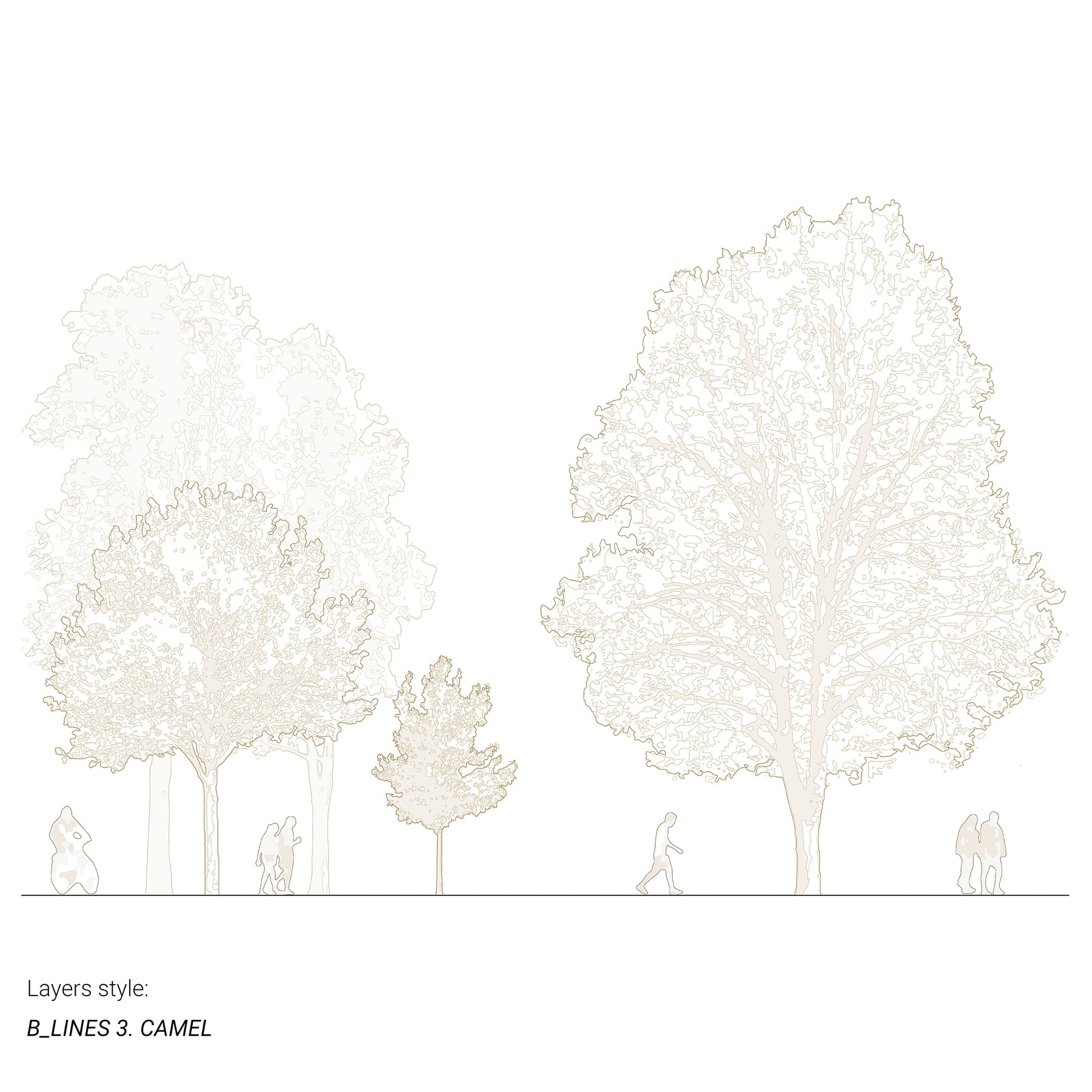 Hand-drawn CAD tree blocks — detailed tree drawings for architectural sections, DWG for AutoCAD