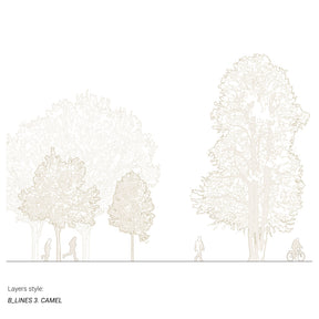 Sketch-style tree drawings — vector polyline elevations, DWG for architectural compositions