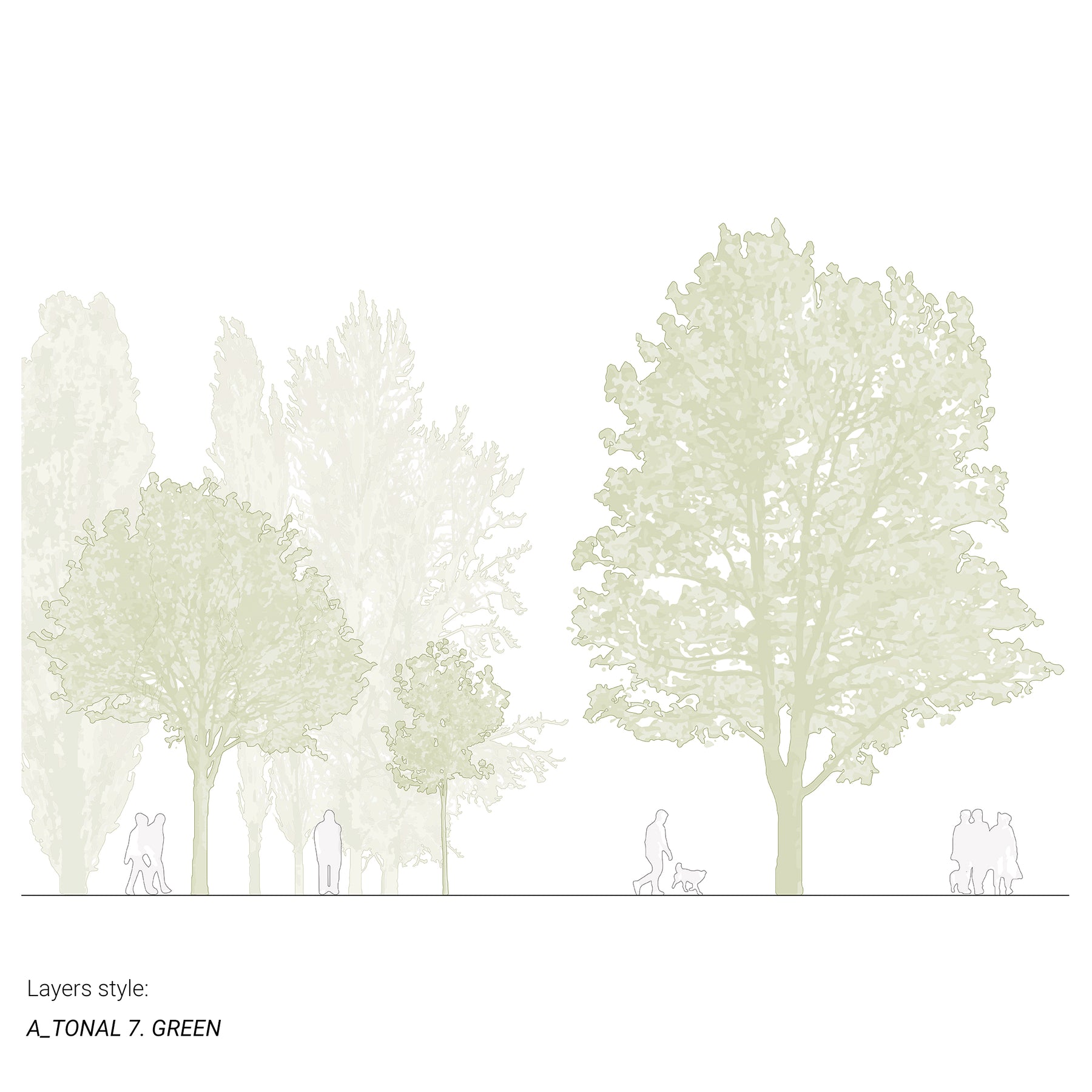 Realistic CAD tree blocks in elevation — diverse trees for architectural drawings, DWG for AutoCAD
