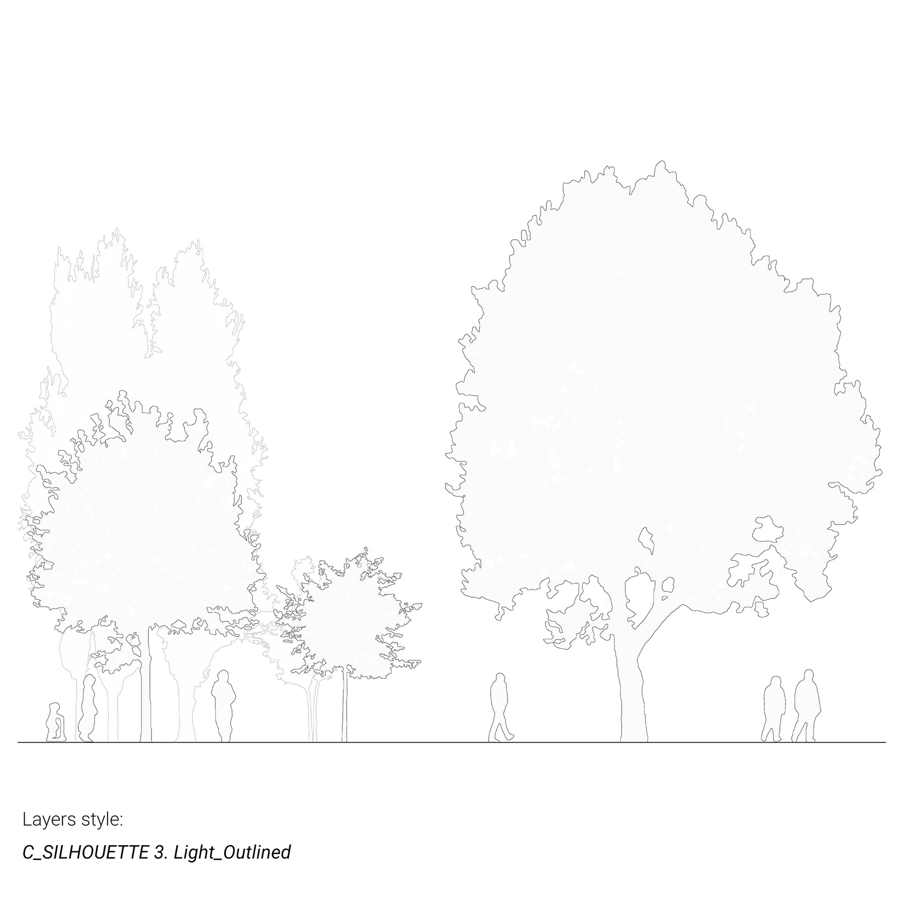 CAD tree line drawings. Blocks for architectural sections, DWG for AutoCAD 