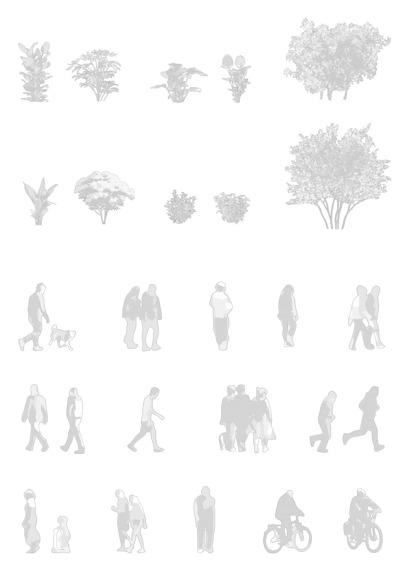 Shrub and people blocks — vector entourage for landscape and architectural drawings, DWG