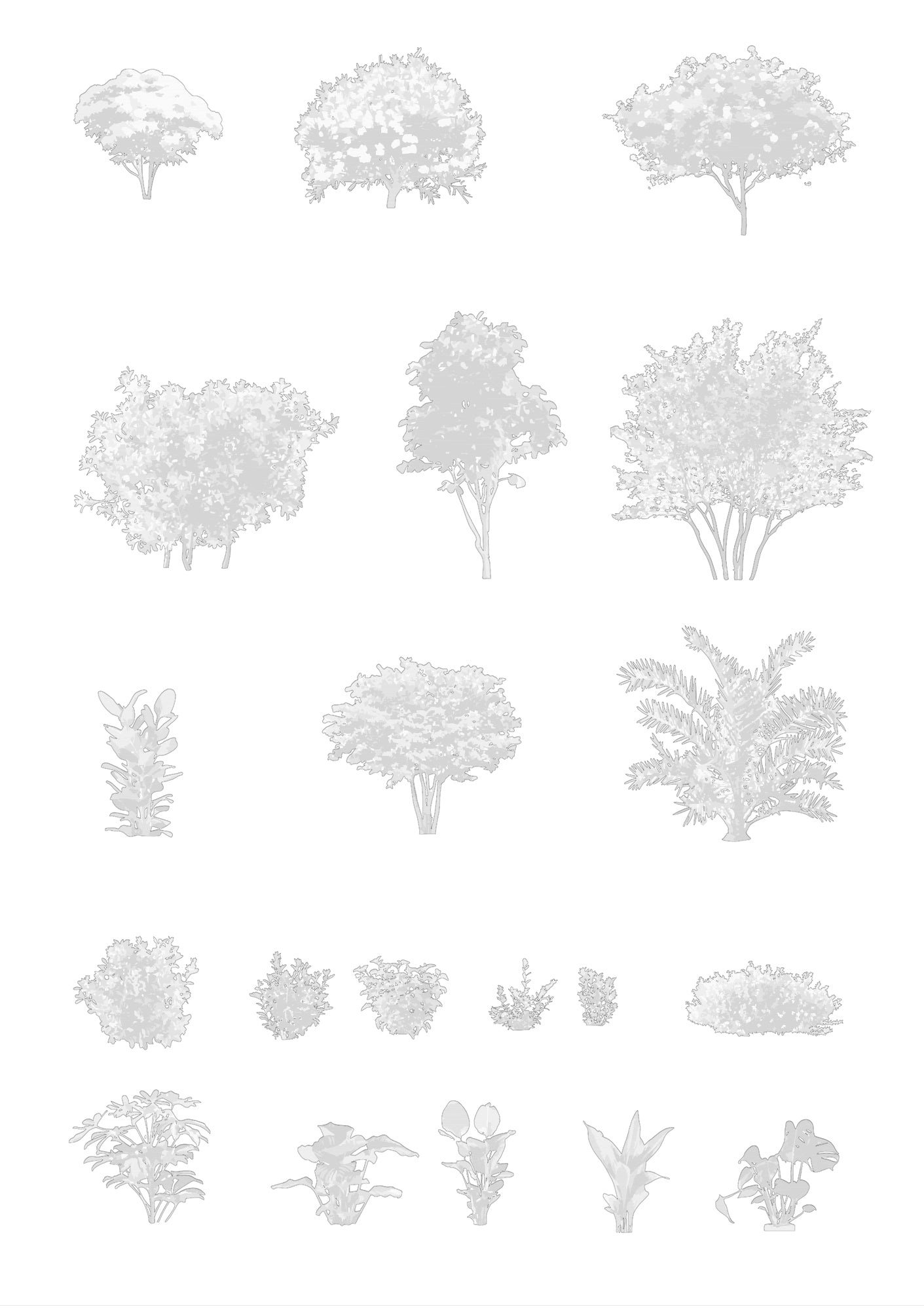 CAD shrub blocks — diverse low vegetation for architectural drawings and sections, DWG