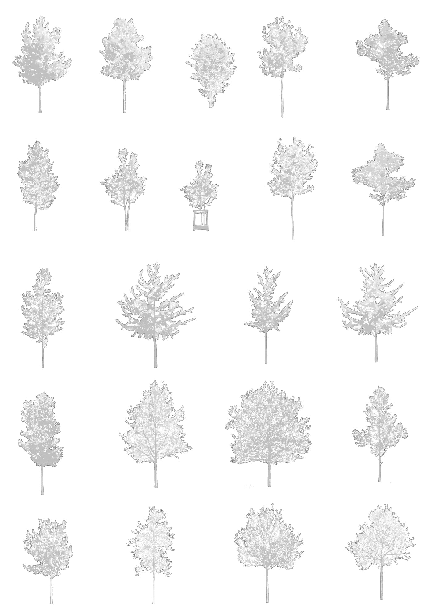 Small tree CAD blocks — DWG drawings for architectural elevations and sections