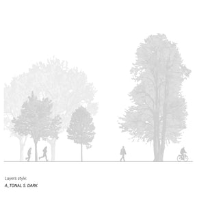 Realistic tree drawings shown in section — detailed CAD library for architecture and urban design, DWG