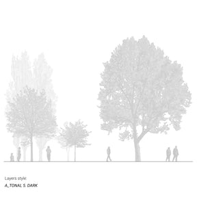 CAD tree blocks in section — trees and people drawing, DWG for AutoCAD and Vectorworks