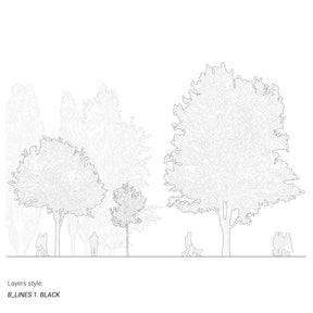 CAD tree blocks in section — trees and people elevation drawing, DWG for AutoCAD