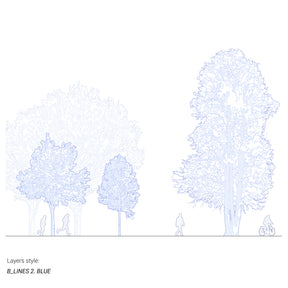 Arbres en élévation, dessin au trait — lignes vectorielles DWG pour AutoCAD, Rhino et Vectorworks