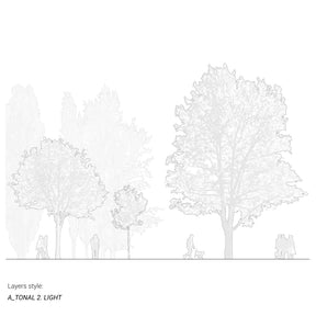 CAD trees and people blocks in architectural drawing — DWG section for AutoCAD