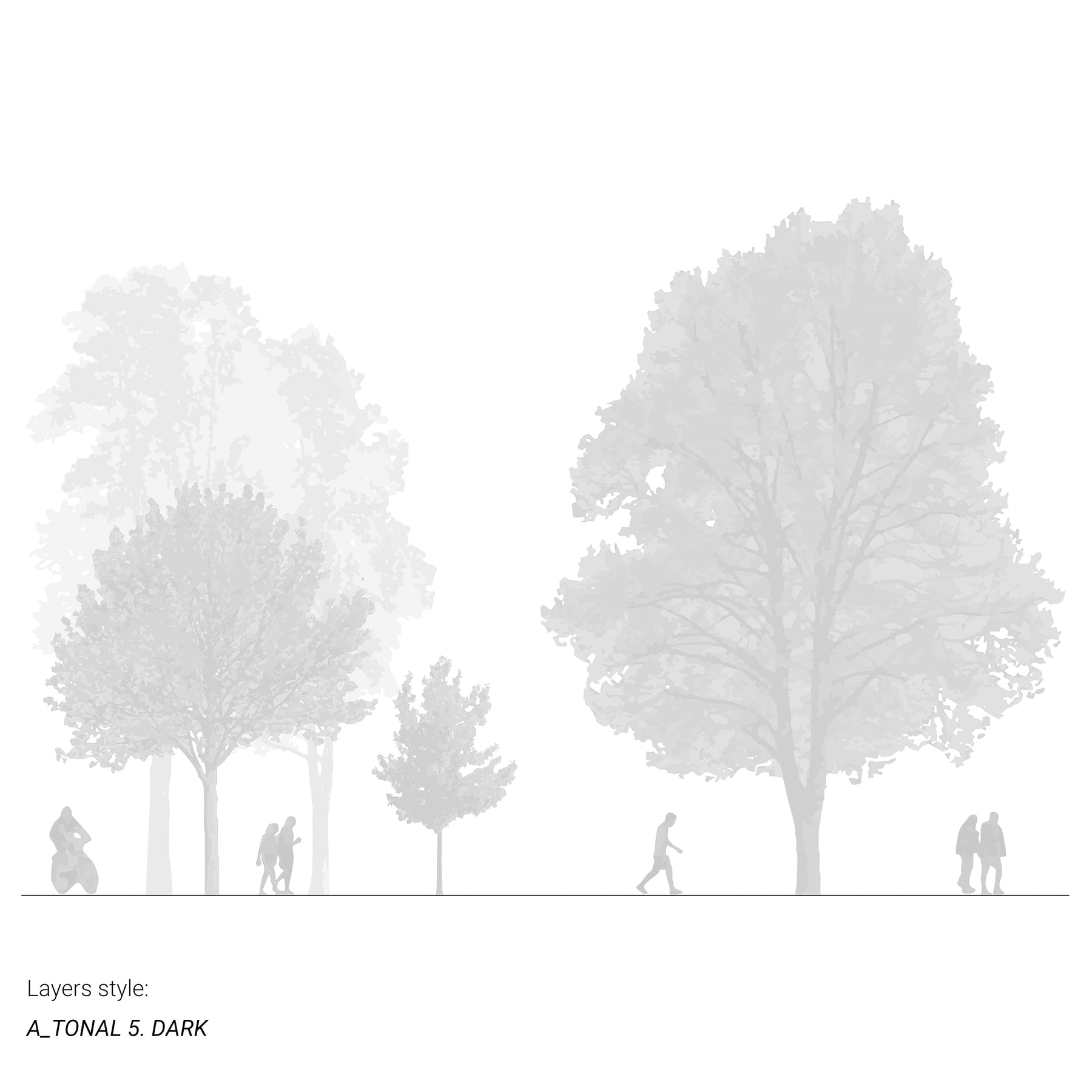 CAD trees and people in architectural drawing — DWG blocks for sections and elevations