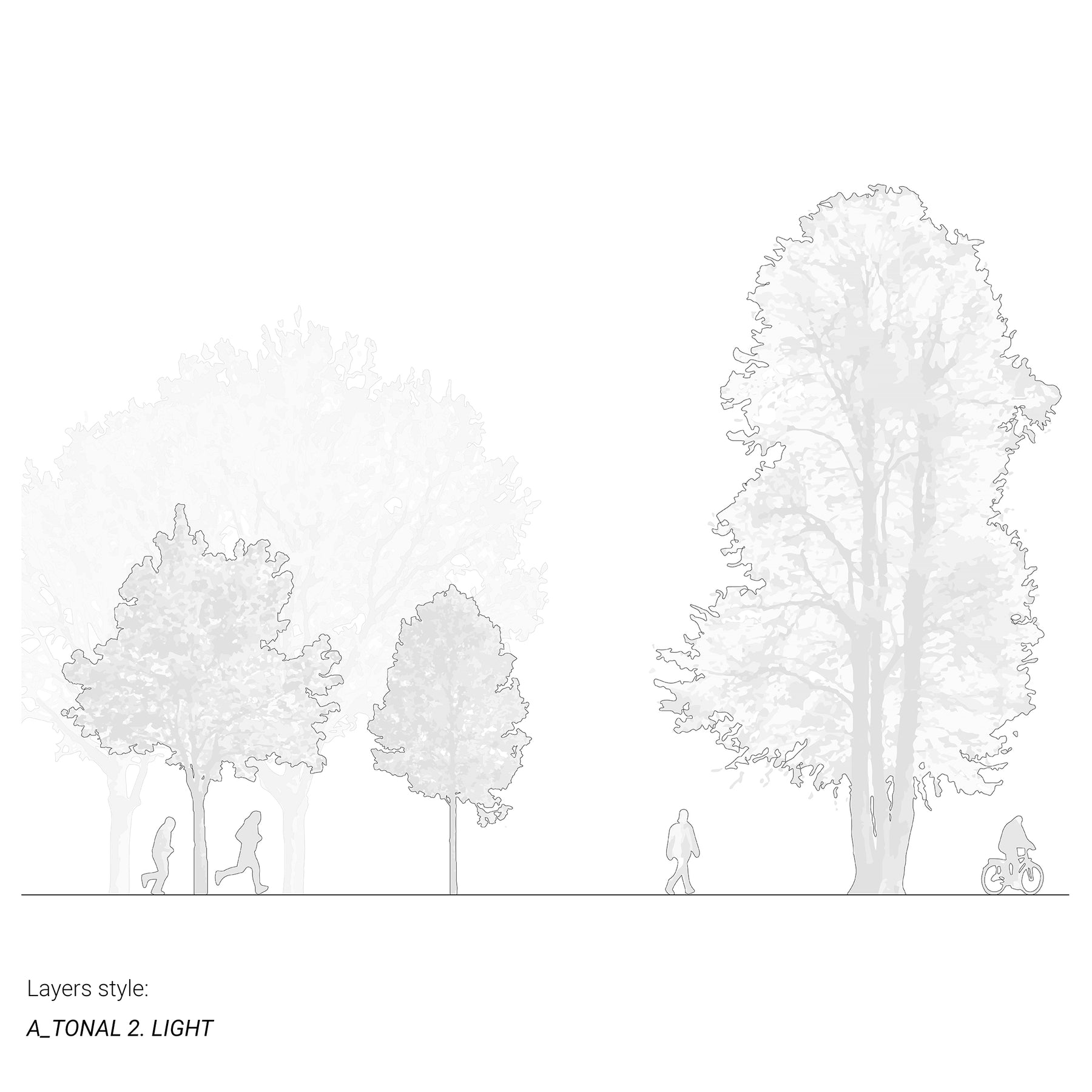 Tonal schattierte Baum- und Personenaufrisse als DWG — Vektorzeichnungen für AutoCAD und Vectorworks
