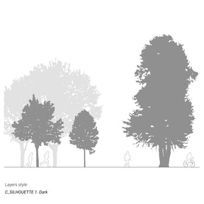 Trees and people in tonal vector drawing — DWG for architectural compositions in Autodesk software