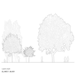 CAD trees and people in section — vectorial drawing for architectural elevations, DWG
