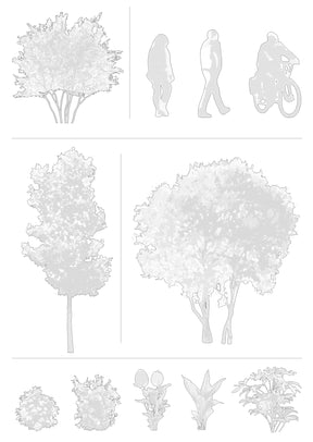 CAD trees, shrubs and people blocks — complete entourage for architectural drawings, DWG
