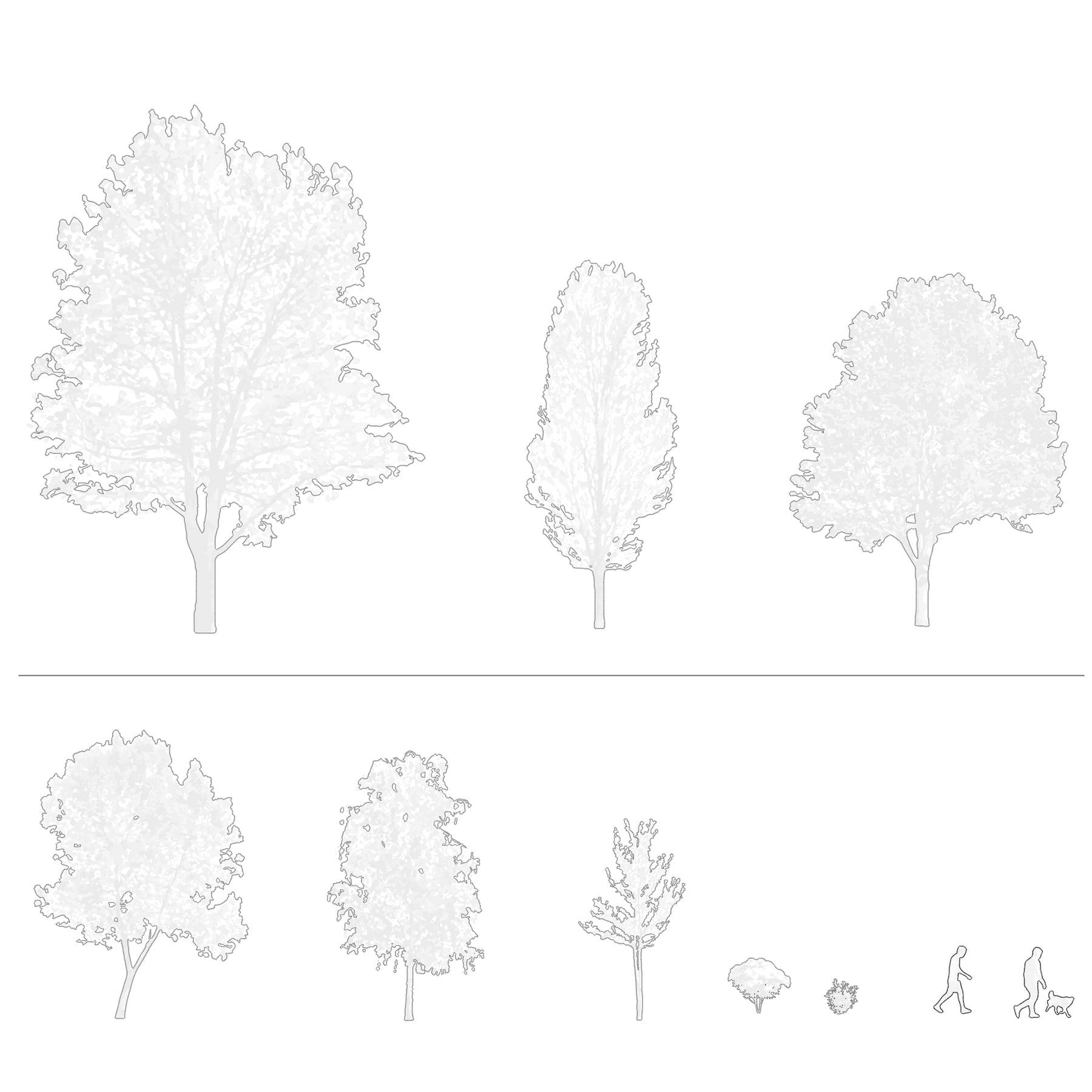 CAD trees, shrubs and people blocks — complete entourage for architectural drawings, DWG