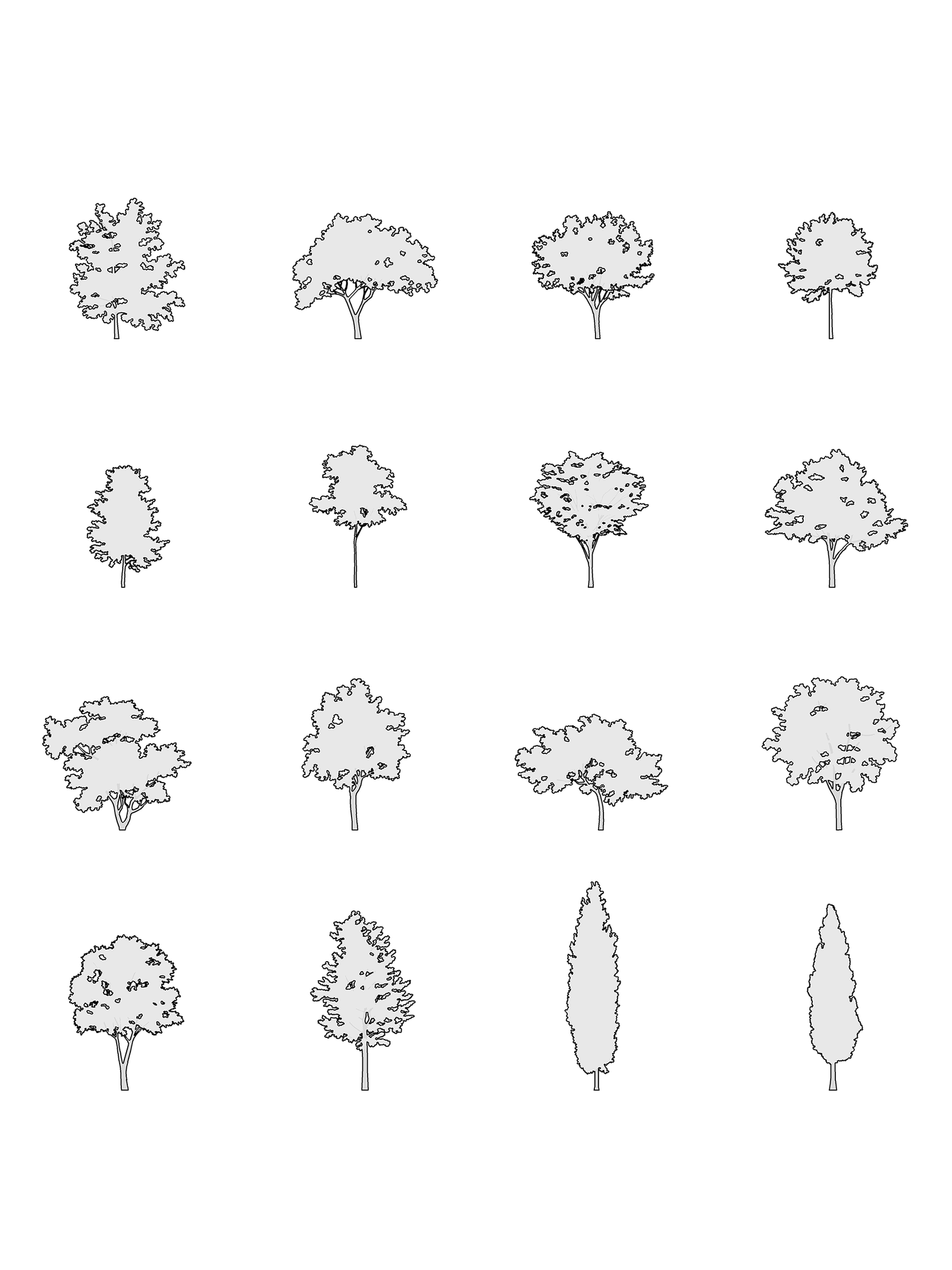 Small Trees CAD Blocks DWG — 16 Tree Elevations for Architecture ...