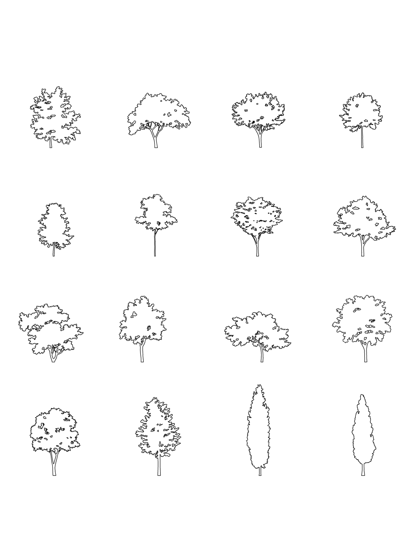 Small Trees CAD Blocks DWG — 16 Tree Elevations for Architecture ...