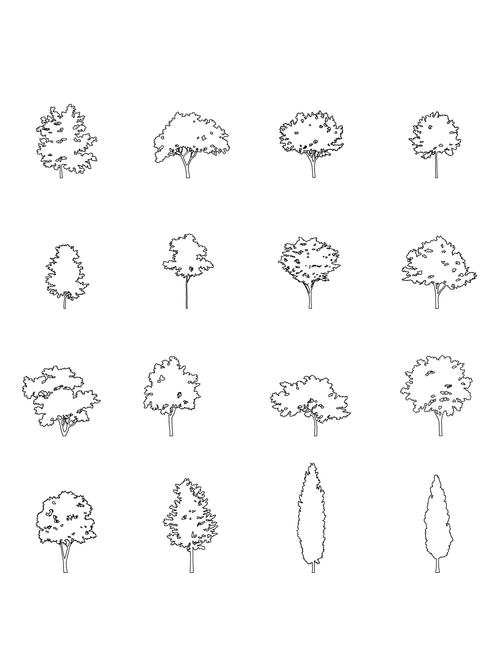 Small Trees CAD Blocks DWG — 16 Tree Elevations for Architecture ...